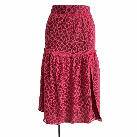 Walter Baker Skirt Size 0 Cerise Hydee Ruffle-Trimmed Crochet Lace Skirt - Picture 3 of 12